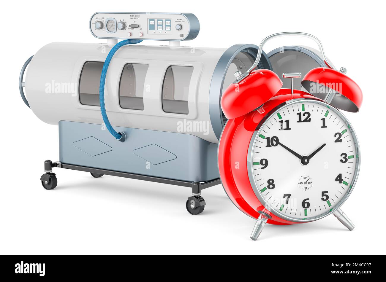 Tauchkammer mit Wecker, 3D-Rendering auf weißem Hintergrund isoliert Stockfoto