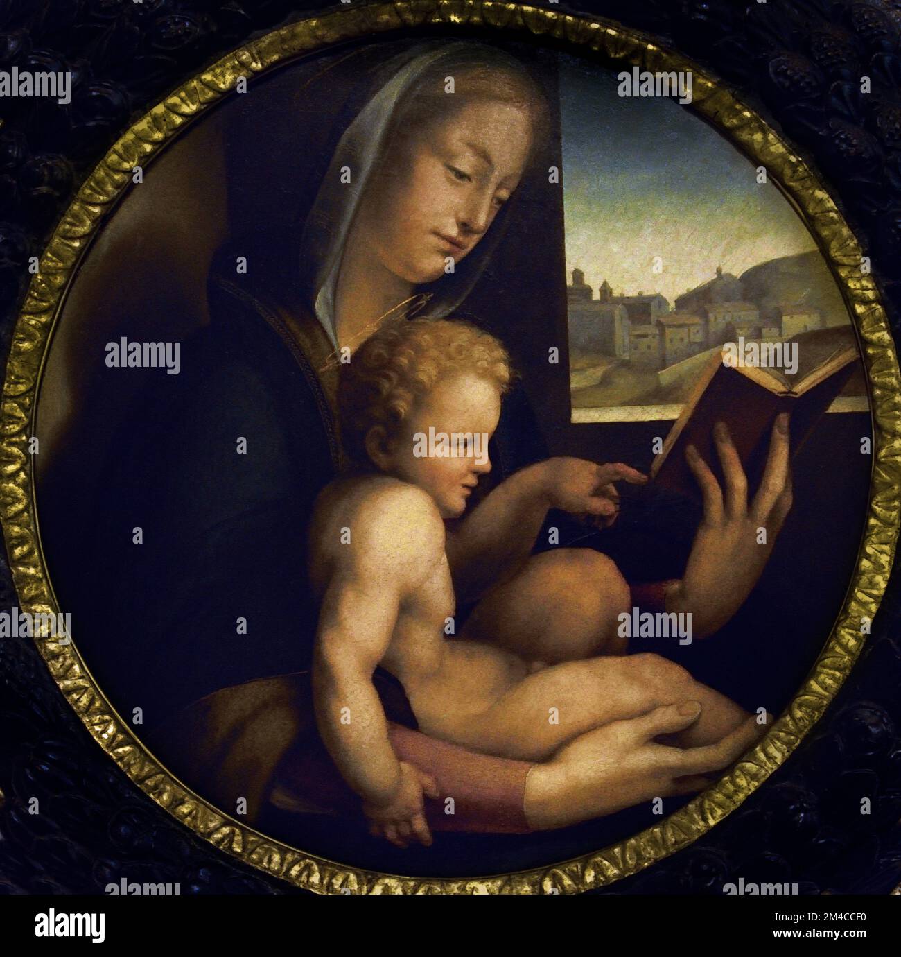 Madonna mit Kind, von Domenico ci Pace ( Beccafumi ) 1484-1551, christliche Kunst, Italien, Italienisch. (Liest die Bibel) Stockfoto