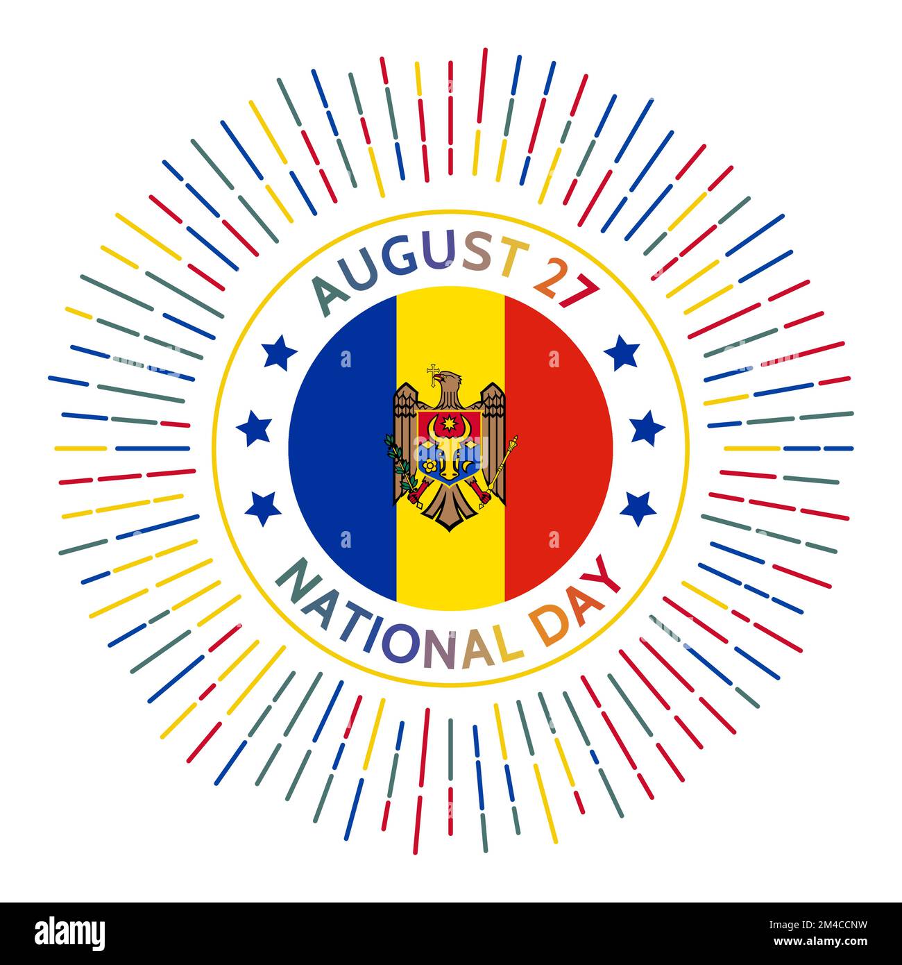 Moldauisches Nationaltagesabzeichen. Unabhängigkeitserklärung der Sowjetunion 1991. Gefeiert am 27. August. Stock Vektor
