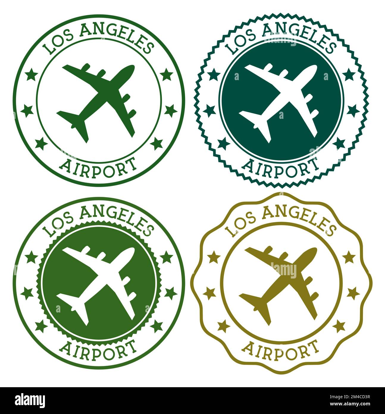 Los Angeles Flughafen. Logo des Flughafens von Los Angeles. Flache Stempel in der Materialfarbpalette. Vektordarstellung. Stock Vektor