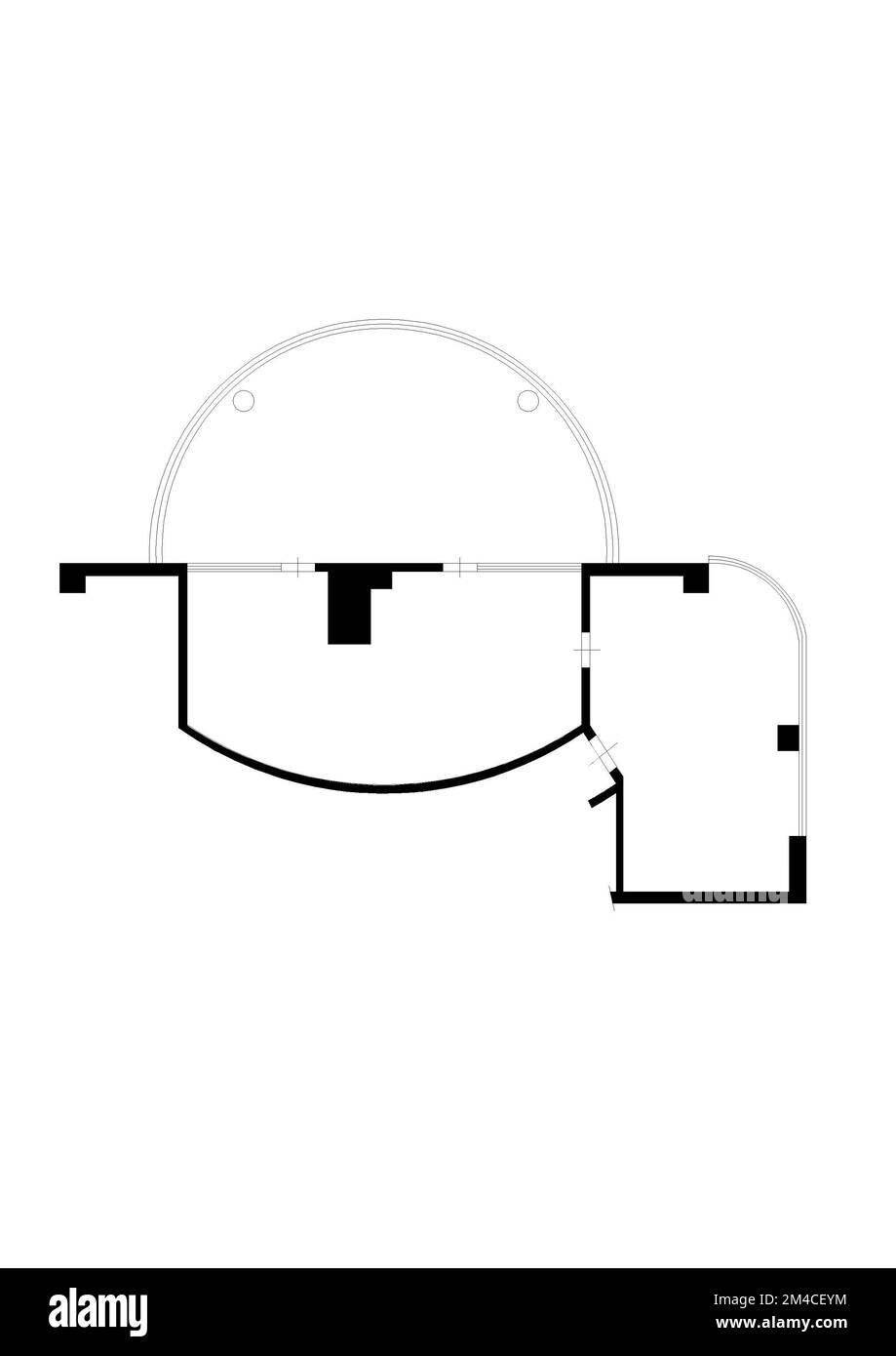 Grundriss zeichnen. 2D. Grundriss. Schwarz-weißer Grundriss. Haus mit Inneneinrichtung, Grundriss, Blaupausen und farbigen Wänden auf weißem Hintergrund. Stockfoto