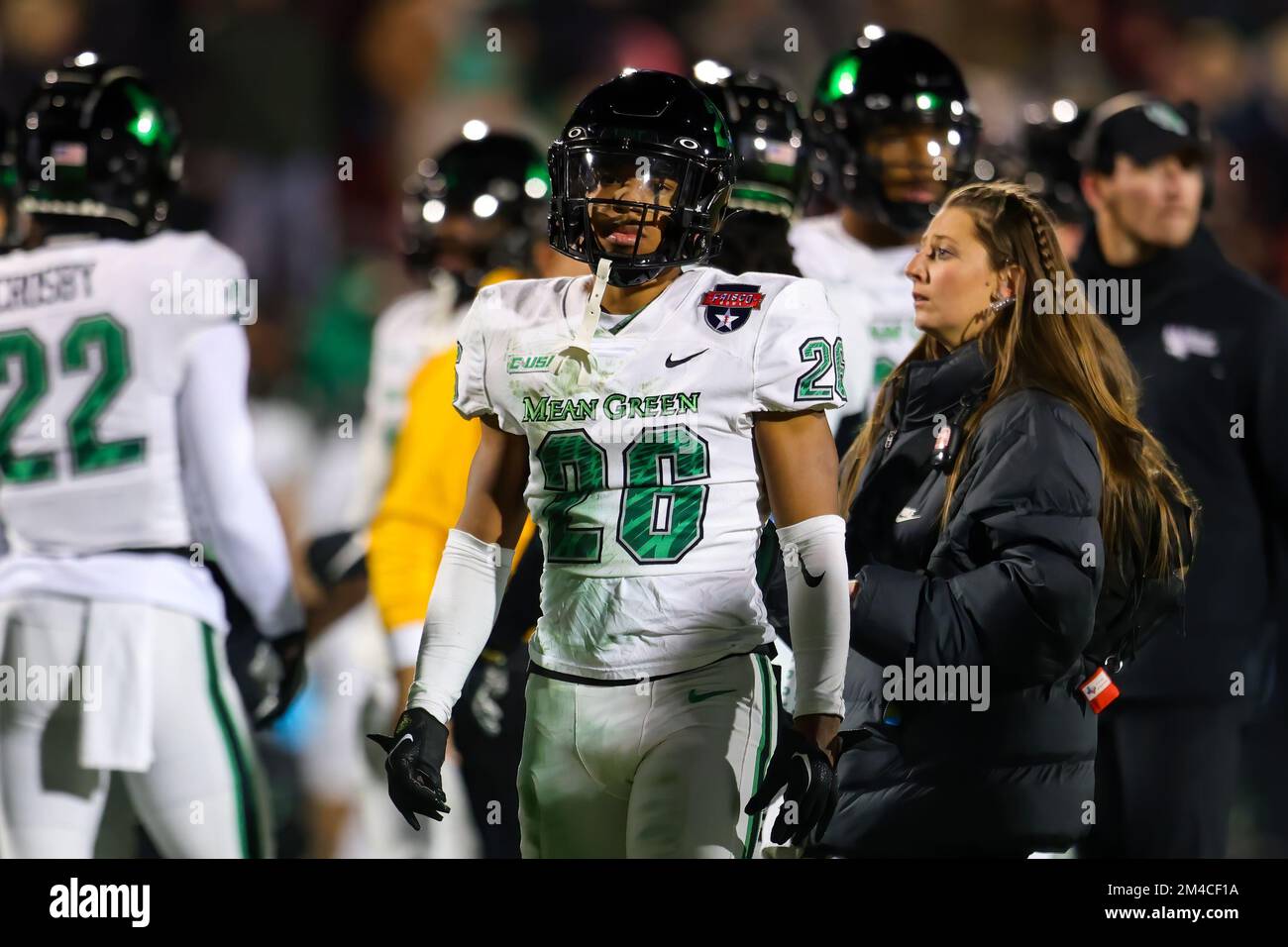 North Texas Mean Green Cornerback Ridge Texada (26) während des 3.. Quartals des Footballspiels des Frisco Bowl College 2022 im Toyota Stadium am Samstag Stockfoto