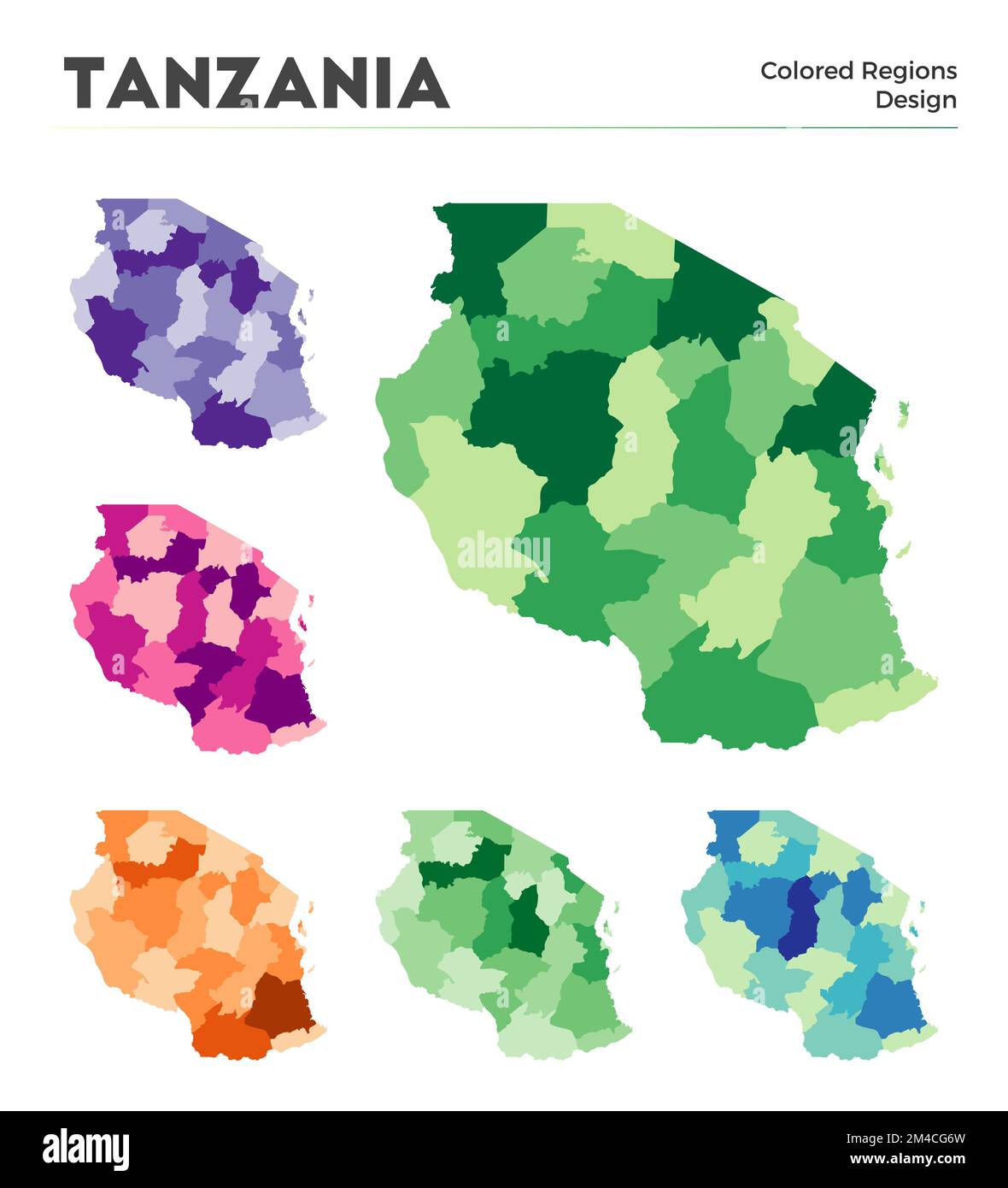 Tansania Kartensammlung. Borders of Tansania für Ihre Infografik. Farbige Länderregionen. Vektordarstellung. Stock Vektor