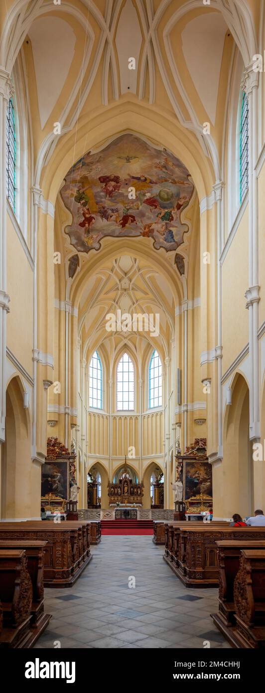 Innenraum der Kathedrale von Sedlec (Kirche der Himmelfahrt unserer Frau und Johannes des Täufers) - Kutna Hora, Stockfoto