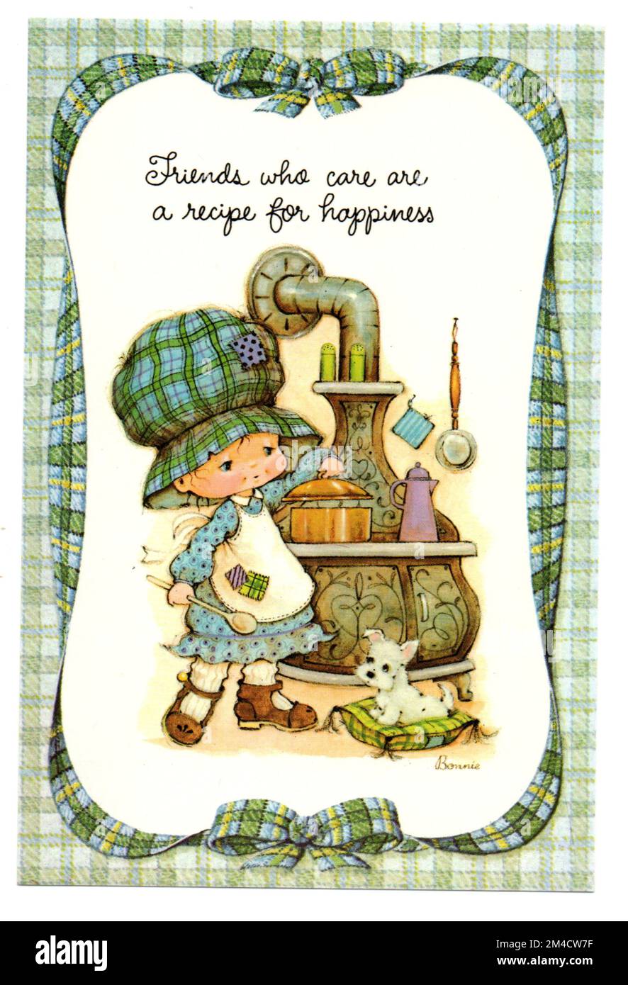 Bonny Bonnet - „Friends Who Care are A Recipe for happiness“ von Raphael Tuck - 1890er Vintage Postcard Stockfoto