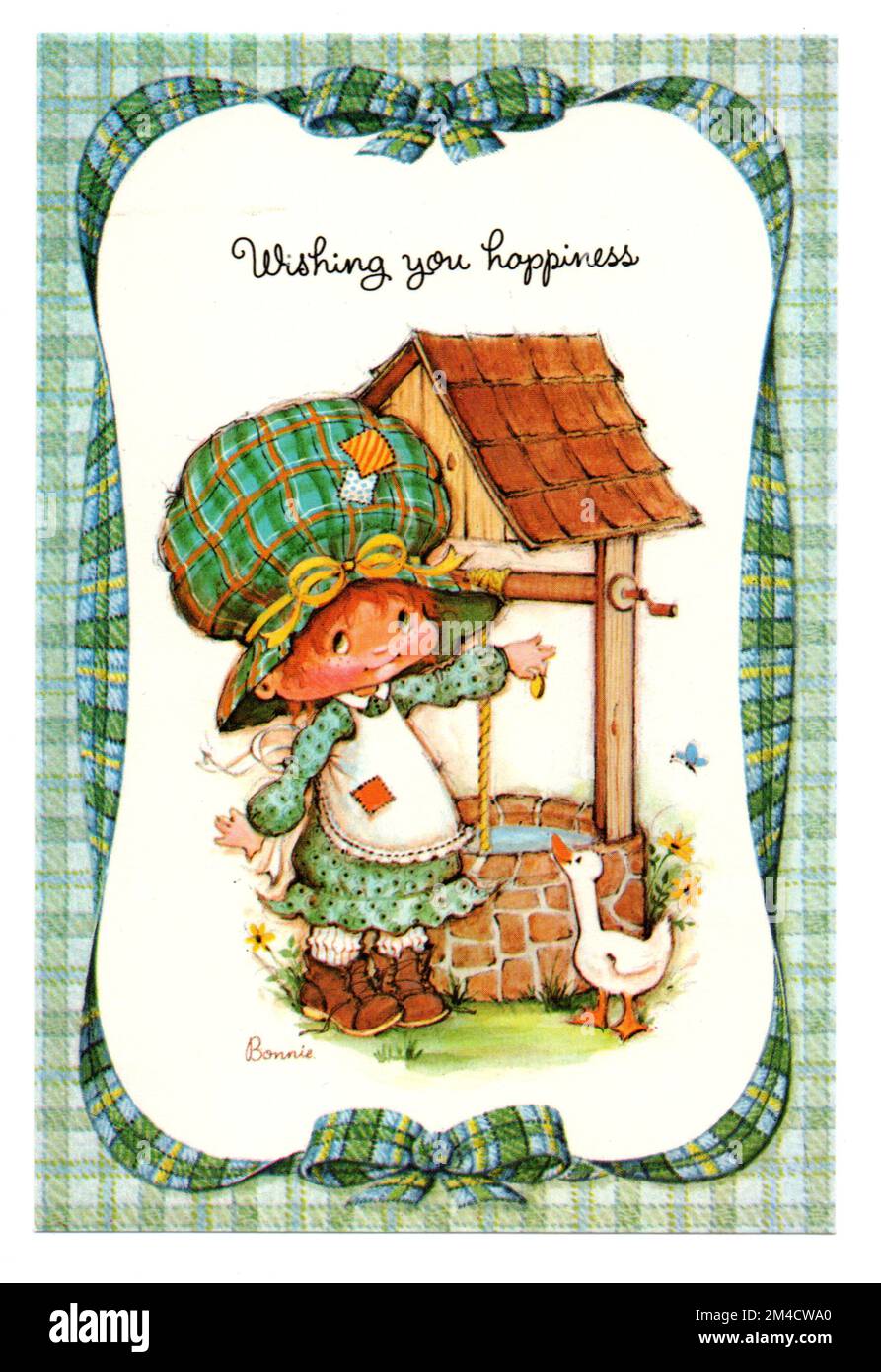 Bonny Bonnet - „Wishing you happiness“ von Raphael Tuck - 1980er Vintage Postcard Stockfoto