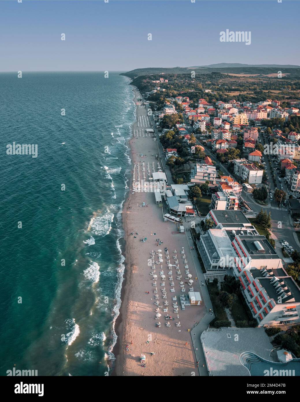 Die Luftaufnahme von Obzor Beach, Bulgarien. Stockfoto