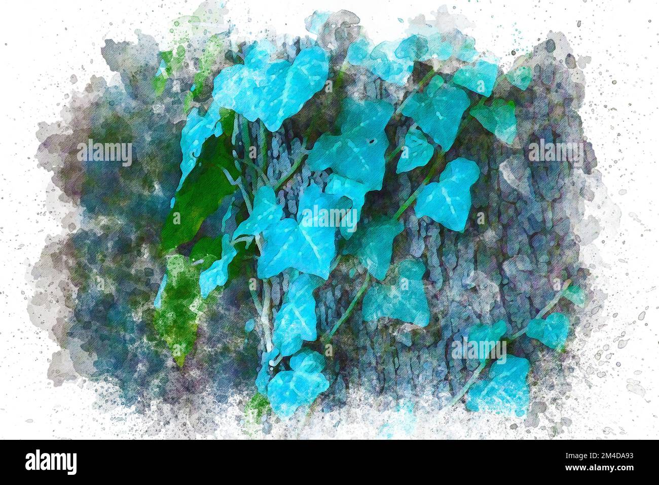Aquarell Art blaue Efeu-Blätter Stockfoto