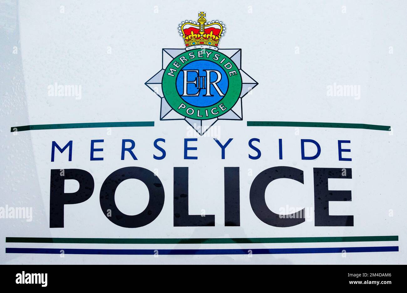 Merseyside Police Car Logo und Name Stockfoto