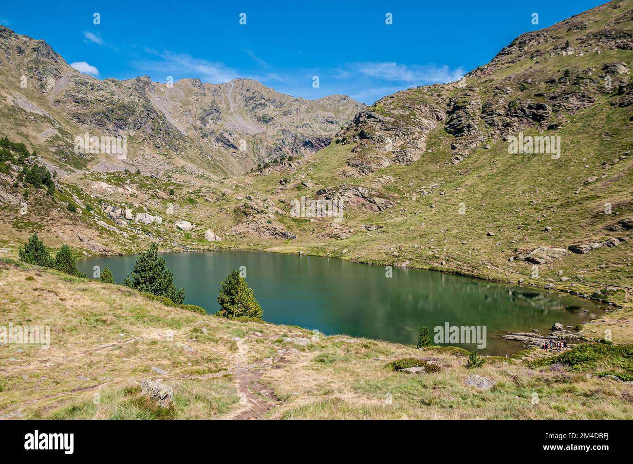 Panoramablick, Estany Primer, Ordino Arcalis, Andorra Stockfoto