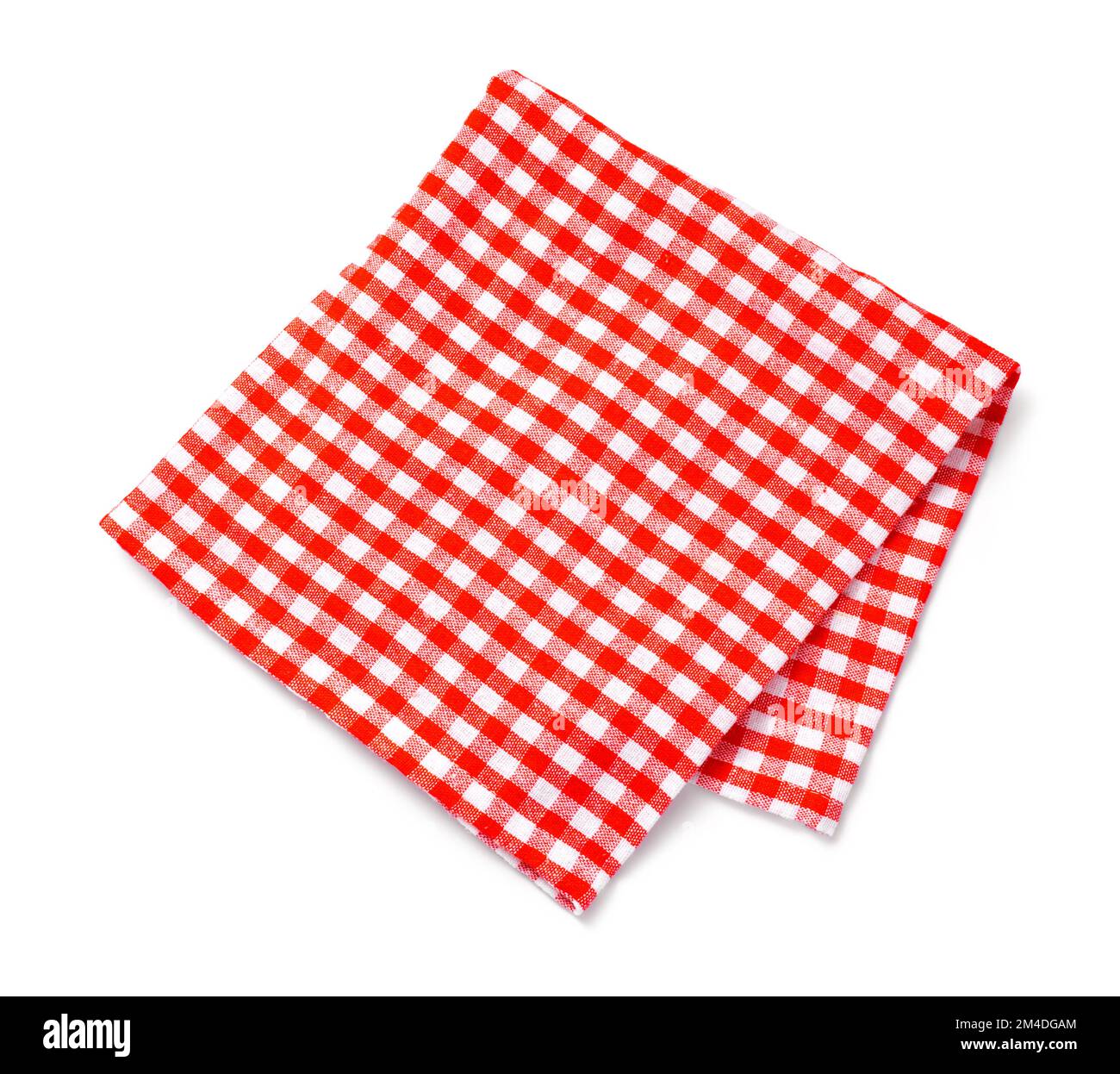 Tischdecken Küche isoliert. Rote Serviette auf weißem Hintergrund. Draufsicht. Stockfoto