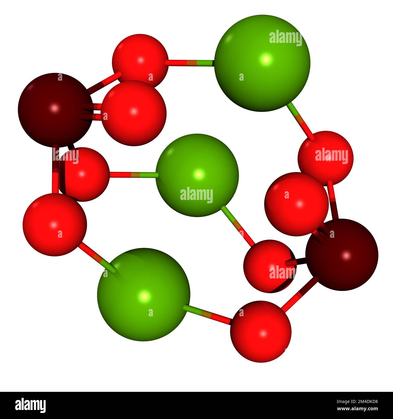 3D-Bild der Trimagnesiumphosphat-Skelettformel - molekularchemische Struktur anorganischer Verbindungen, isoliert auf weißem Hintergrund Stockfoto