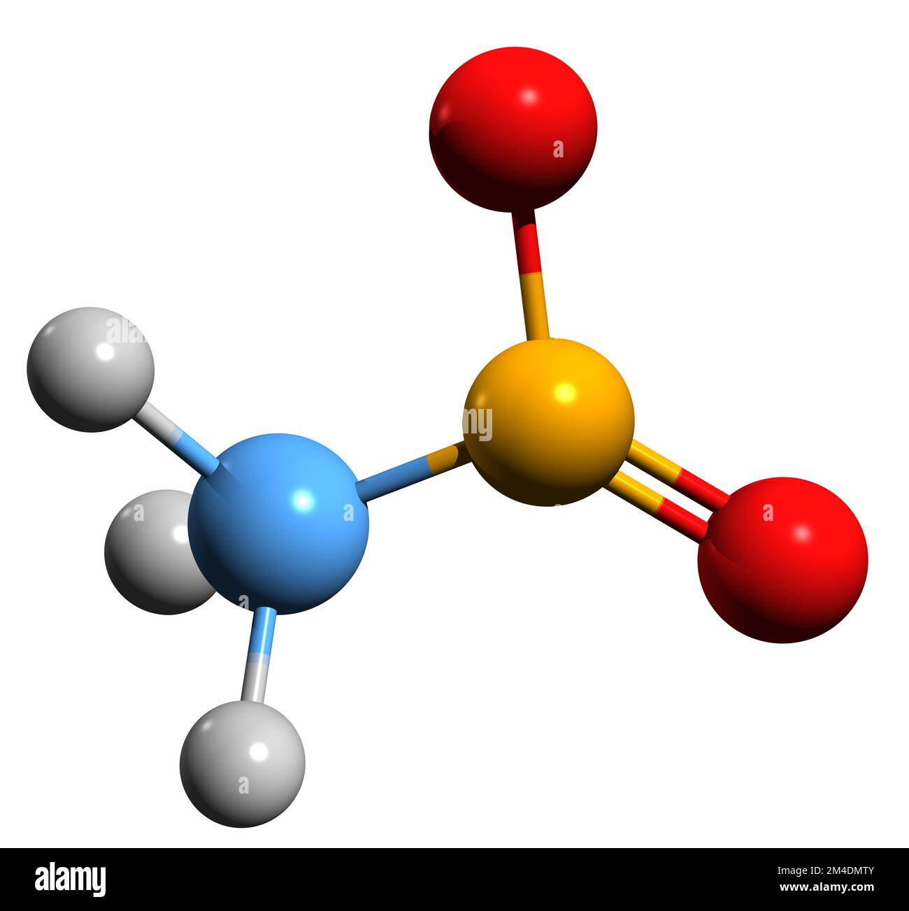 3D-Bild der Nitromethan-Skelettformel - molekularchemische Struktur der organischen Verbindung Nitrocarbol isoliert auf weißem Hintergrund Stockfoto