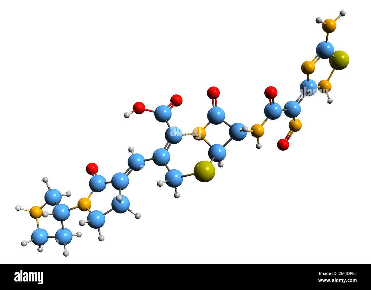 3D-Bild einer Ceftobiprol-Fosamil-Skelettformel - molekularchemische Struktur eines auf weißem Hintergrund isolierten Cephalosporin-Antibiotikums Stockfoto