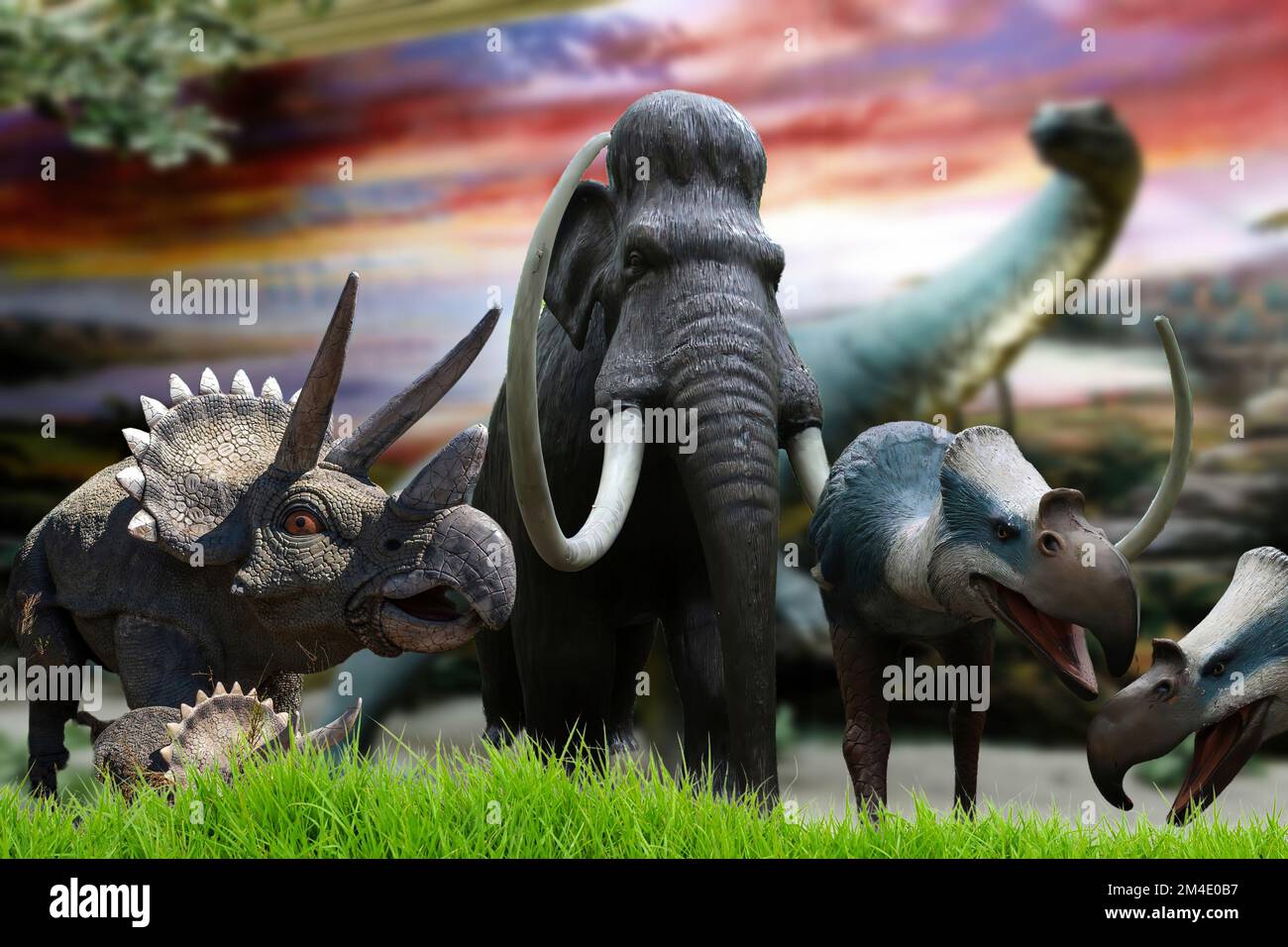 Realistische Rekonstruktion einiger Dinosaurierarten Stockfoto