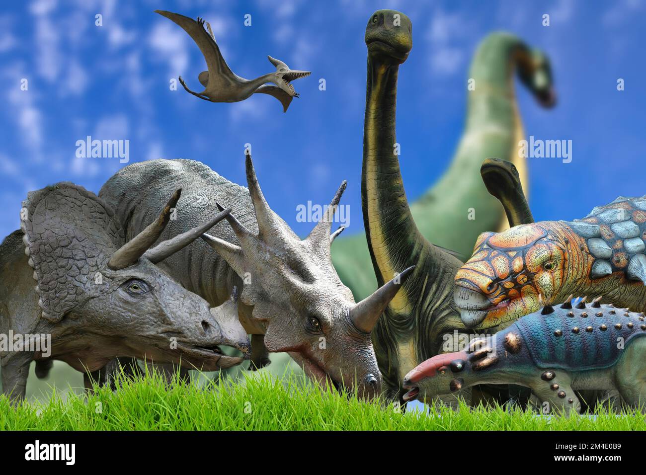 Realistische Rekonstruktion einiger Dinosaurierarten Stockfoto