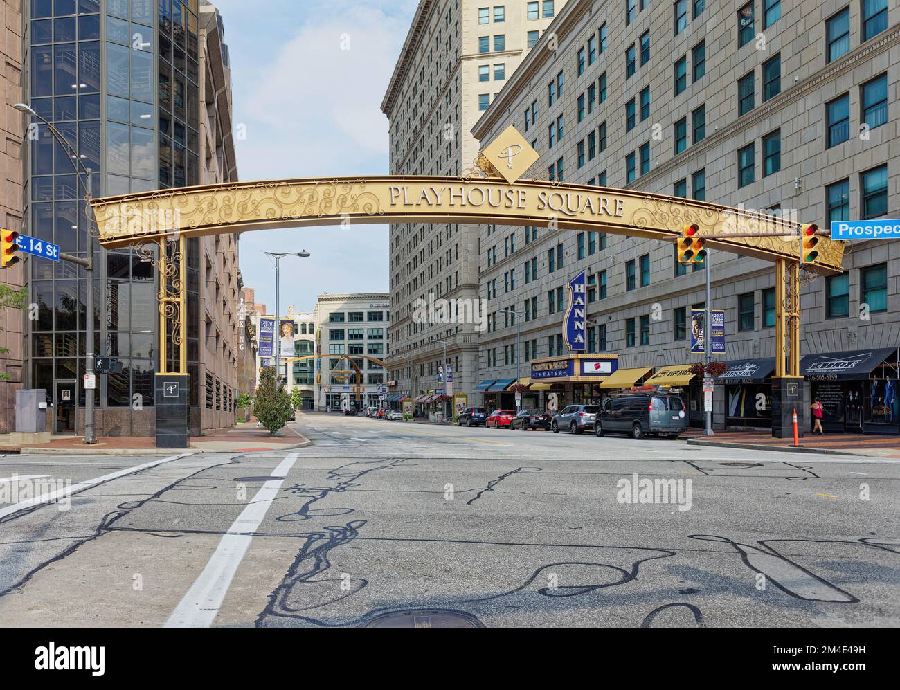 Gateway Arches begrüßt Besucher im Playhouse Square Performing Arts District von Cleveland. Stockfoto