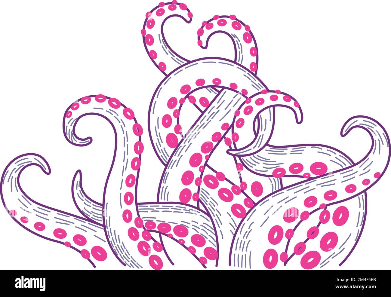 Octopus Tentacles Cartoon-Farbvektorbilder-Stickerei Stock Vektor