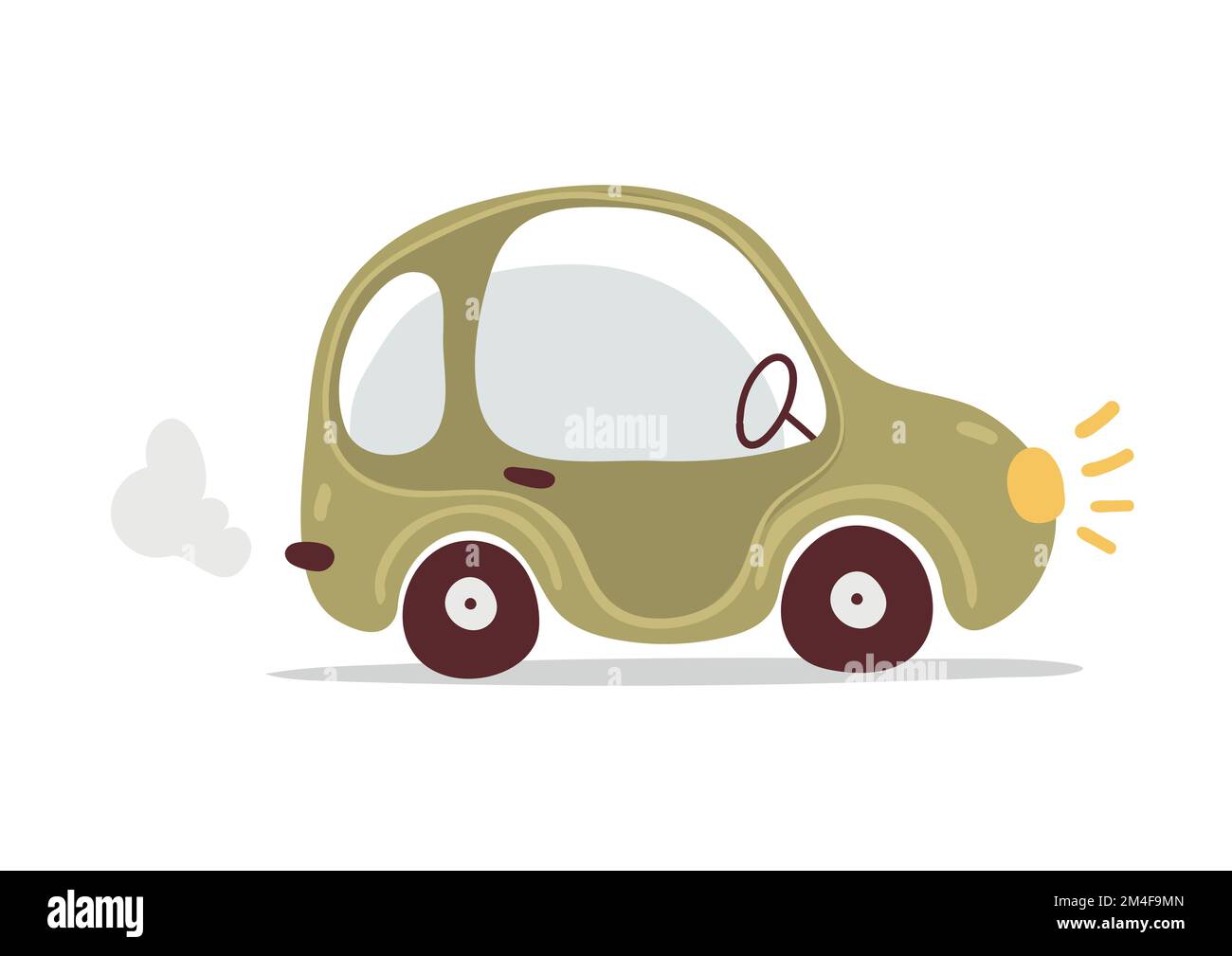 Lustiges grünes Auto, Kinderdesign, Spielzeugauto für einen Jungen, Straßenregeln. Flache Vektordarstellung isoliert auf weißem Hintergrund Stock Vektor