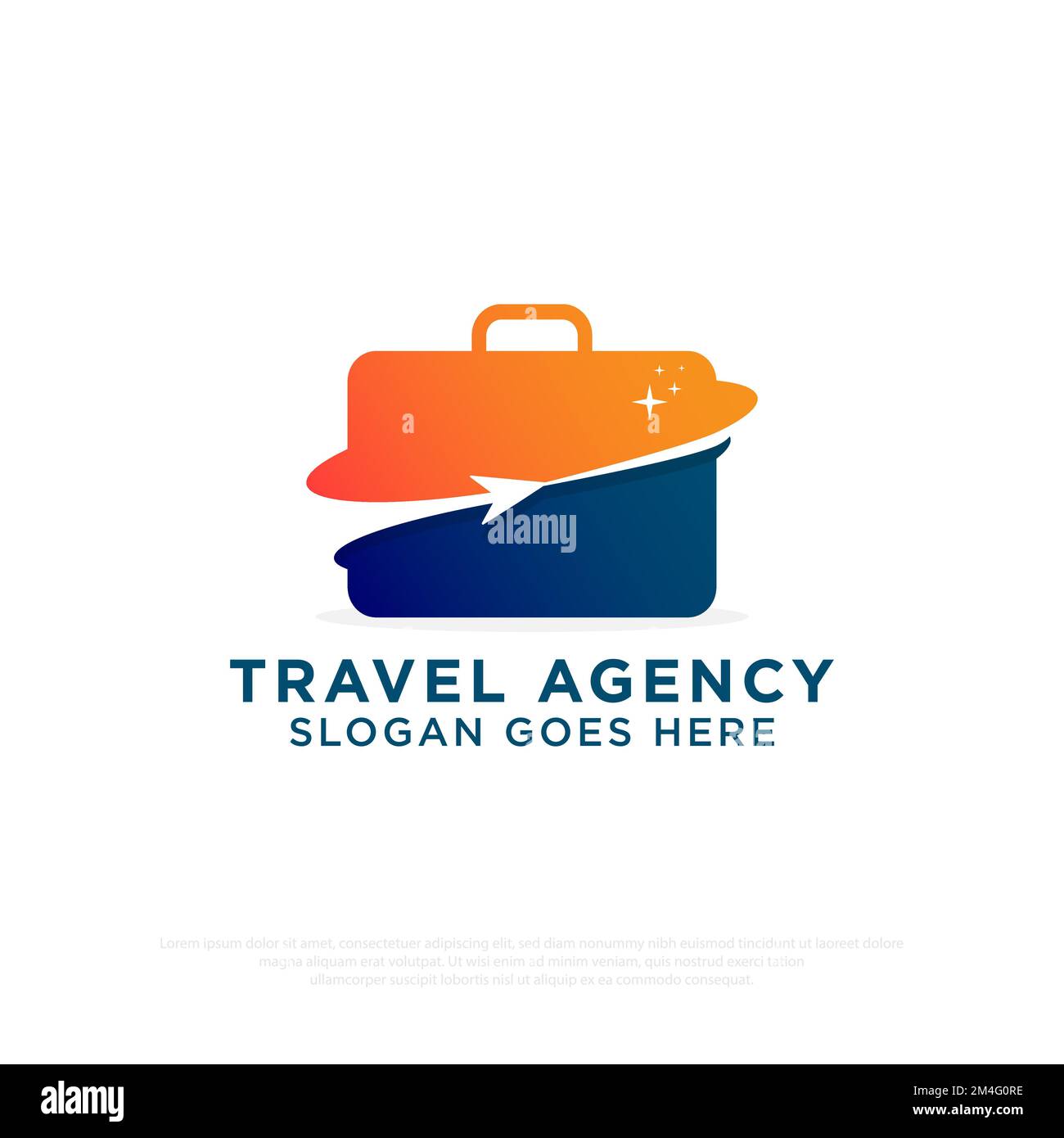 Logo des globalen Reisebüros, Vektordarstellung mit Koffer-, Reisetasche- und Flugzeugsymbol-Vorlage Stock Vektor