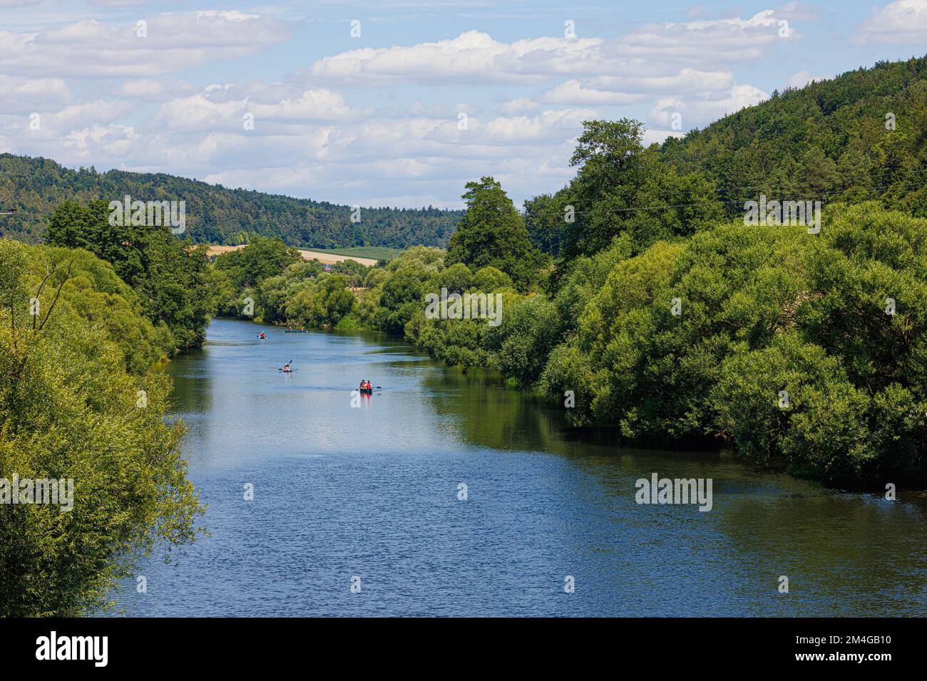 Fluss Naab mit Galerie-Flutlichtwald, Deutschland, Bayern Stockfoto