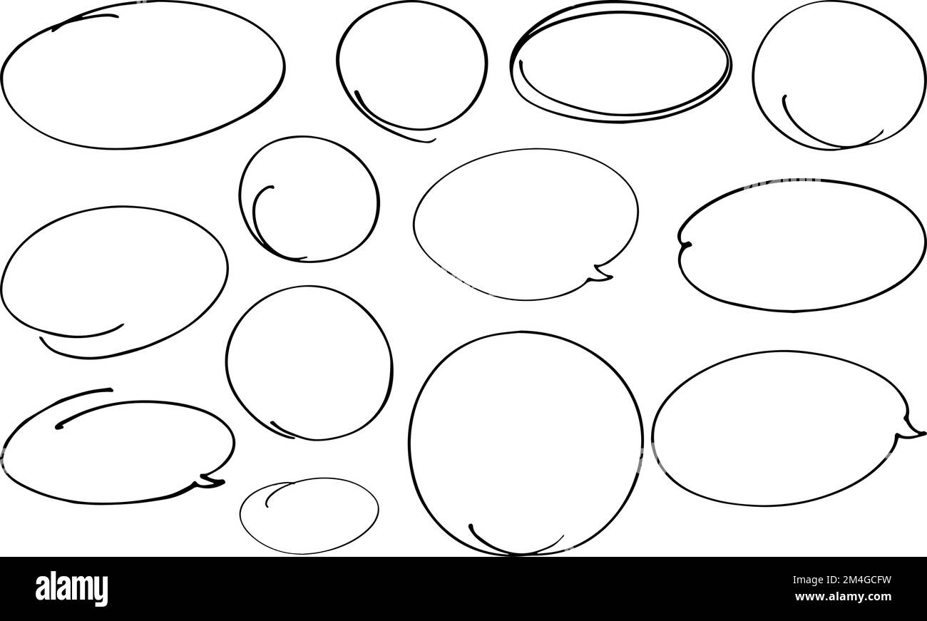 Stellen Sie handgezeichnete Ovale, Stiftkreise ein. Kreis zum Hervorheben von Text. Vektorgrafik. Stock Vektor