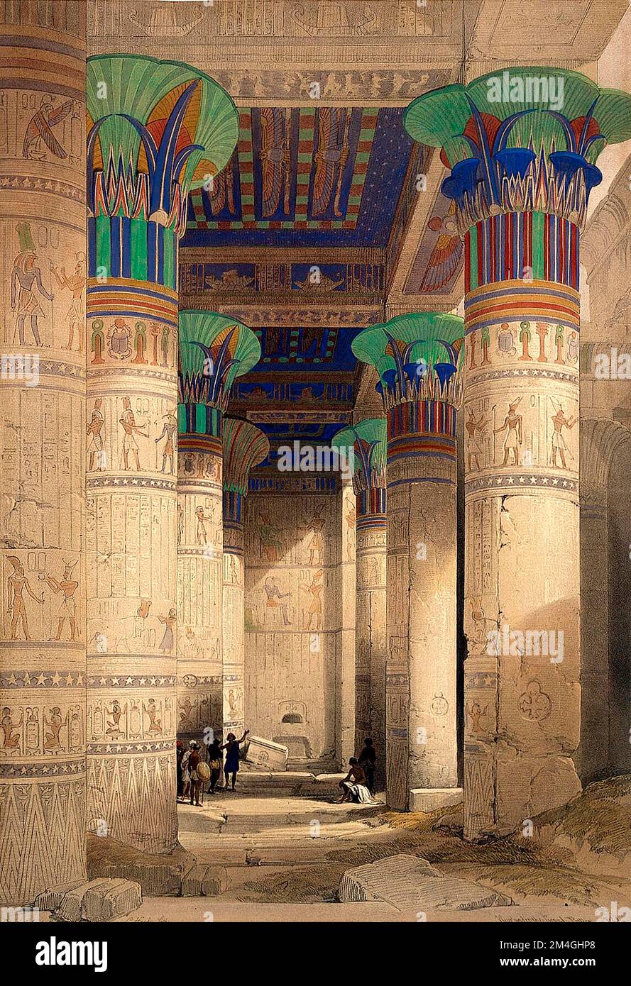 Philae, Ägypten: Die hypothetische Halle im Tempel der Isis. Farbige Lithographie von Louis Haghe, 1846 Stockfoto
