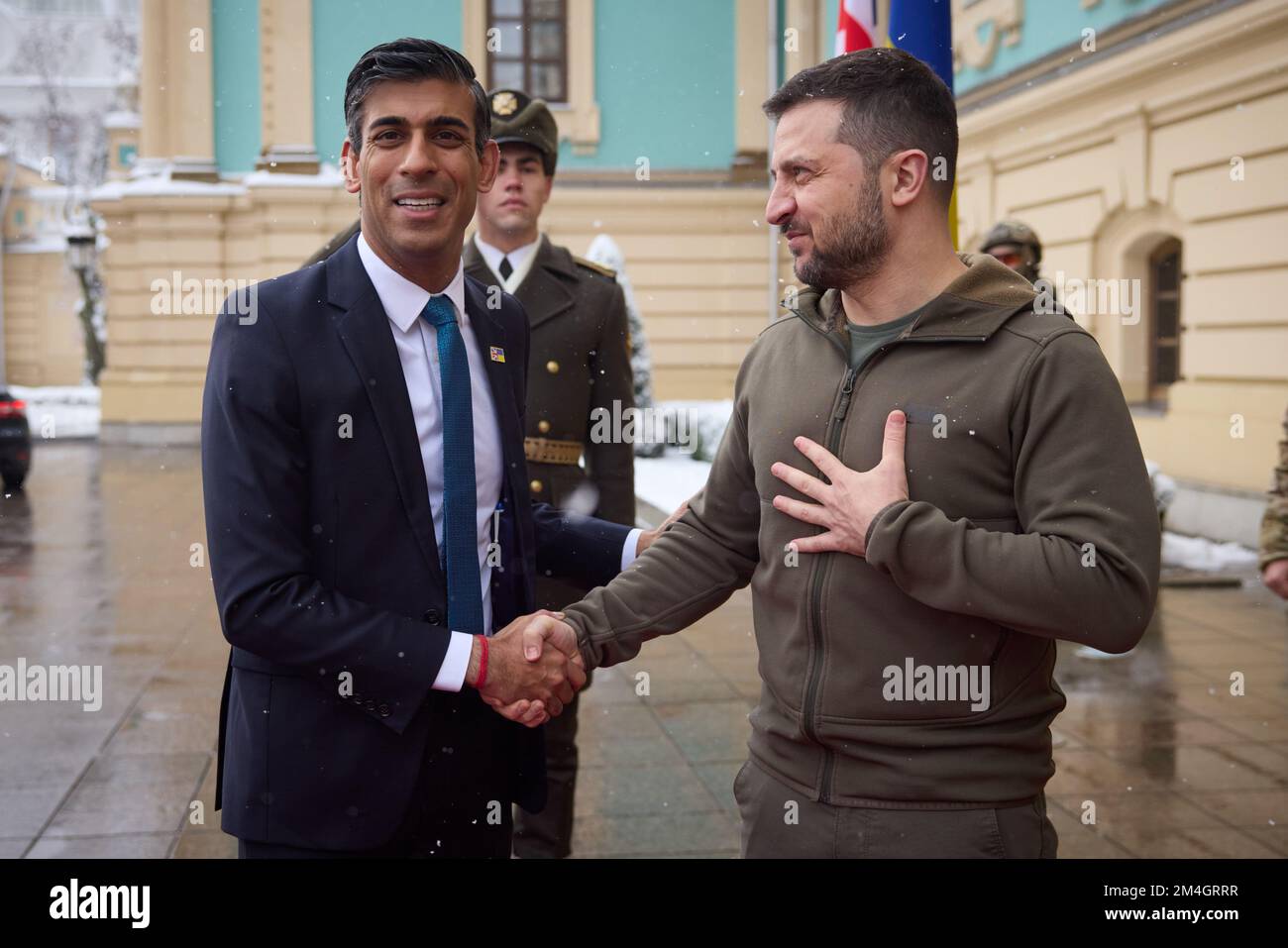 KIEW, UKRAINE - 19. November 2022 - der ukrainische Präsident Volodymyr Zelenskyy trifft sich mit dem britischen Premierminister Rishi Sunak in Kiew, Ukraine. Es Stockfoto