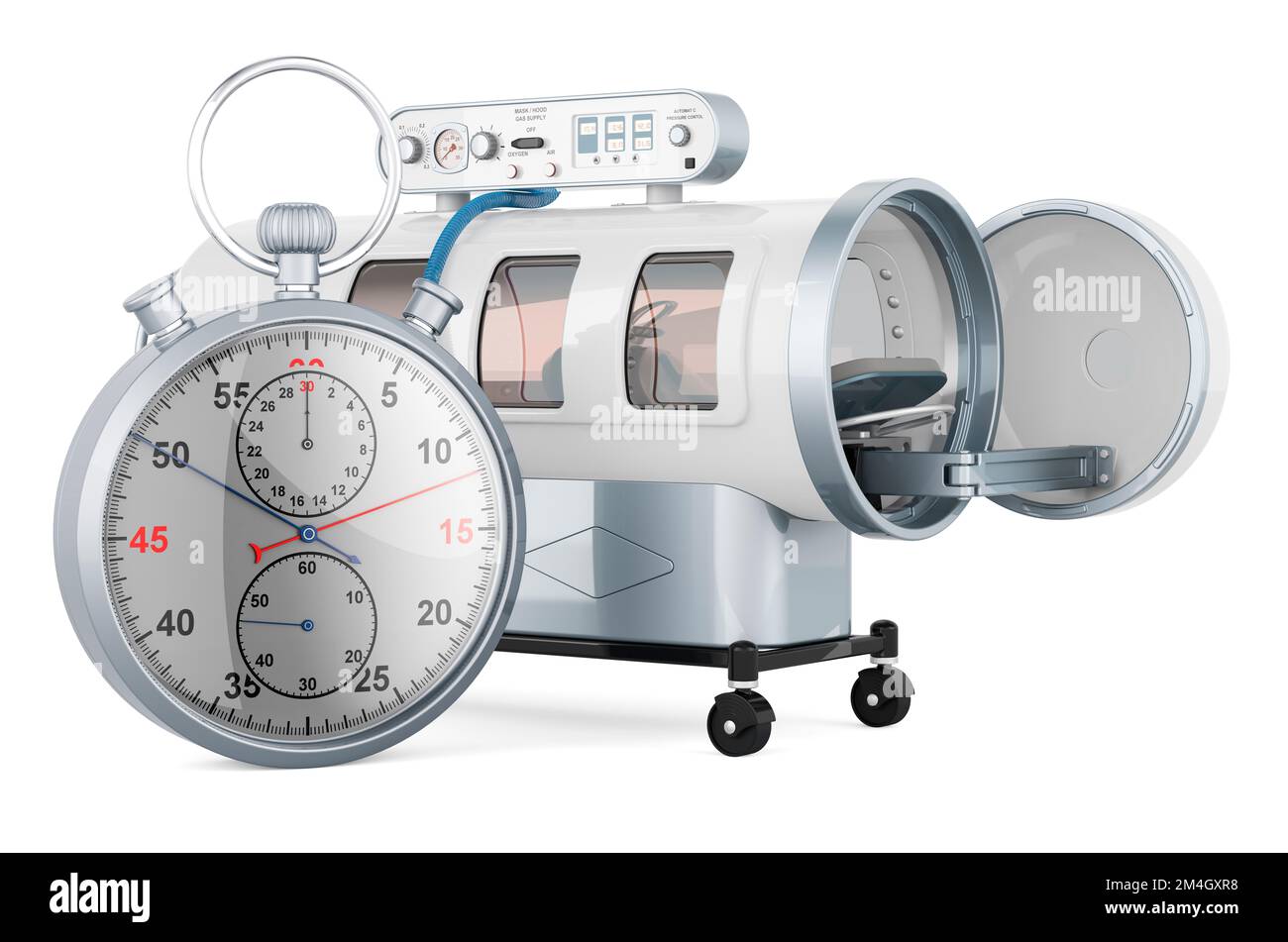Tauchkammer mit Stoppuhr, 3D-Rendering auf weißem Hintergrund isoliert Stockfoto