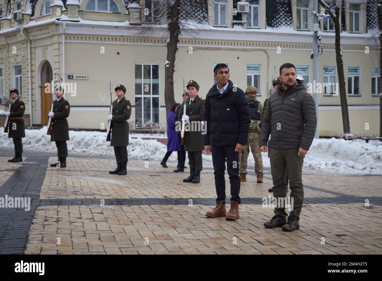 KIEW, UKRAINE - 19. November 2022 - der ukrainische Präsident Volodymyr Zelenskyy trifft sich mit dem britischen Premierminister Rishi Sunak in Kiew, Ukraine. Es Stockfoto