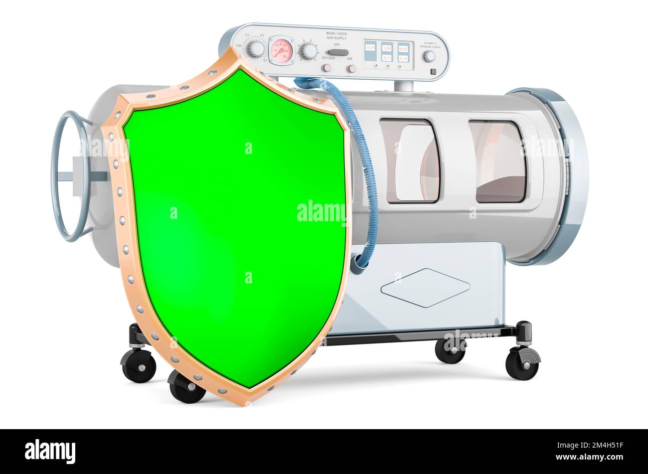 Tauchkammer mit Schild, 3D-Rendering auf weißem Hintergrund isoliert Stockfoto