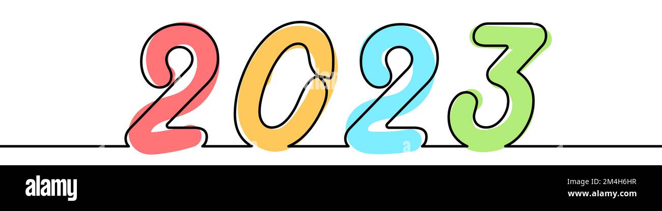 Kontinuierliche Linienzeichnung von 2023 Jahren. Eine Zeile zeichnet den Hintergrund des Urlaubs. Vektorgrafik. Abstrakter Neujahrshintergrund Stock Vektor