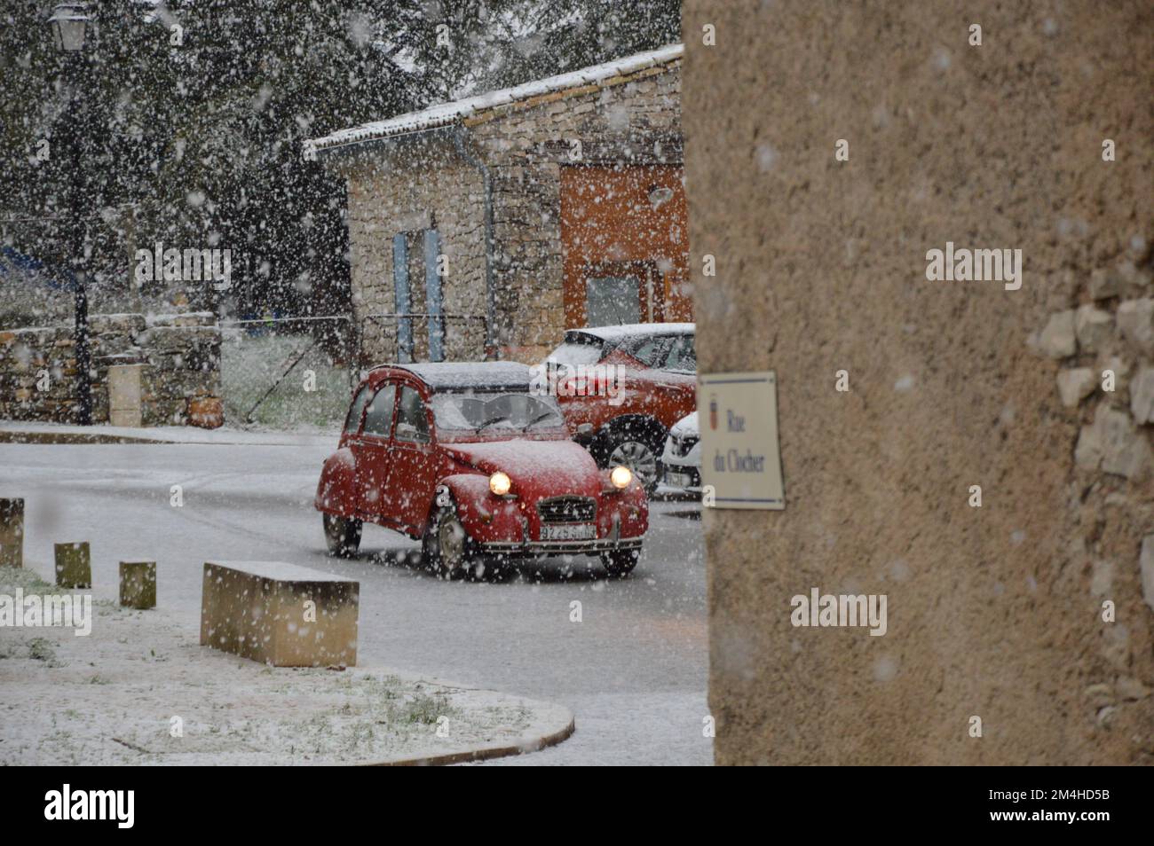 Auto, Sturm, Schnee, Winter, Straße, Stockfoto