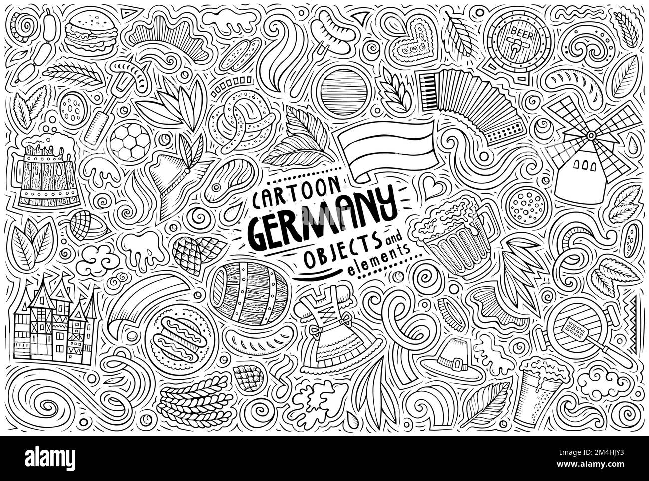 Cartoon-Vektor-Doodle-Set aus traditionellen deutschen Symbolen, Gegenständen und Objekten Stock Vektor