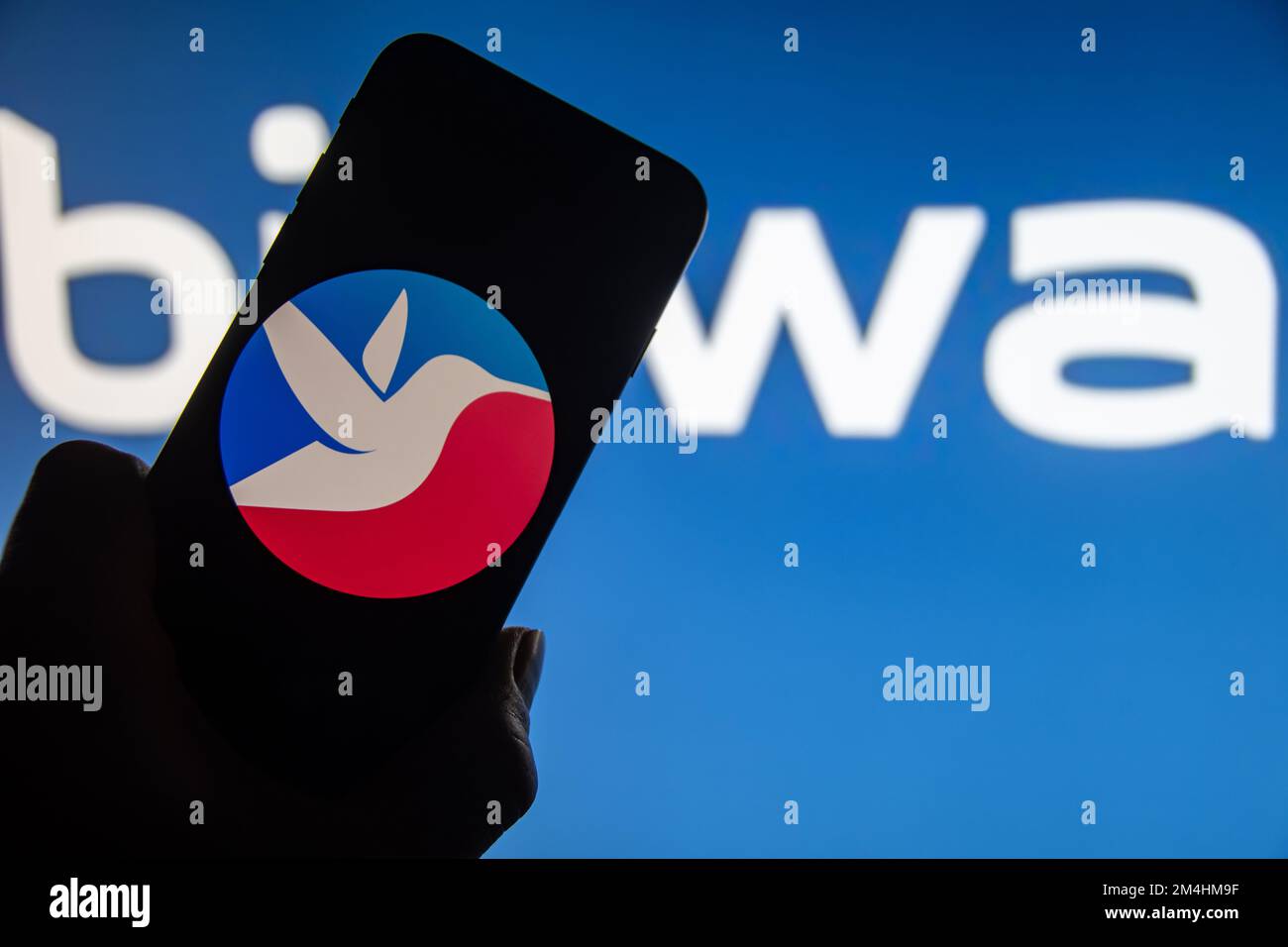 Rheinbach, Deutschland, 20. Dezember 2022, das Logo der Kryptowährung „Biswap“ auf dem Display eines Smartphones (Fokus auf dem Logo) Stockfoto