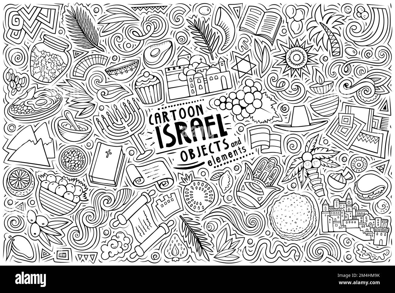 Cartoon-Vektor-Doodle-Set mit traditionellen Symbolen, Gegenständen und Objekten von Yisrael Stock Vektor