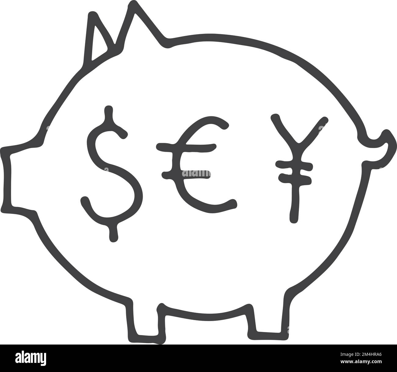 Geld-Schwein-Kritzelsymbol. Skizze der finanziellen Einsparungen Stock Vektor