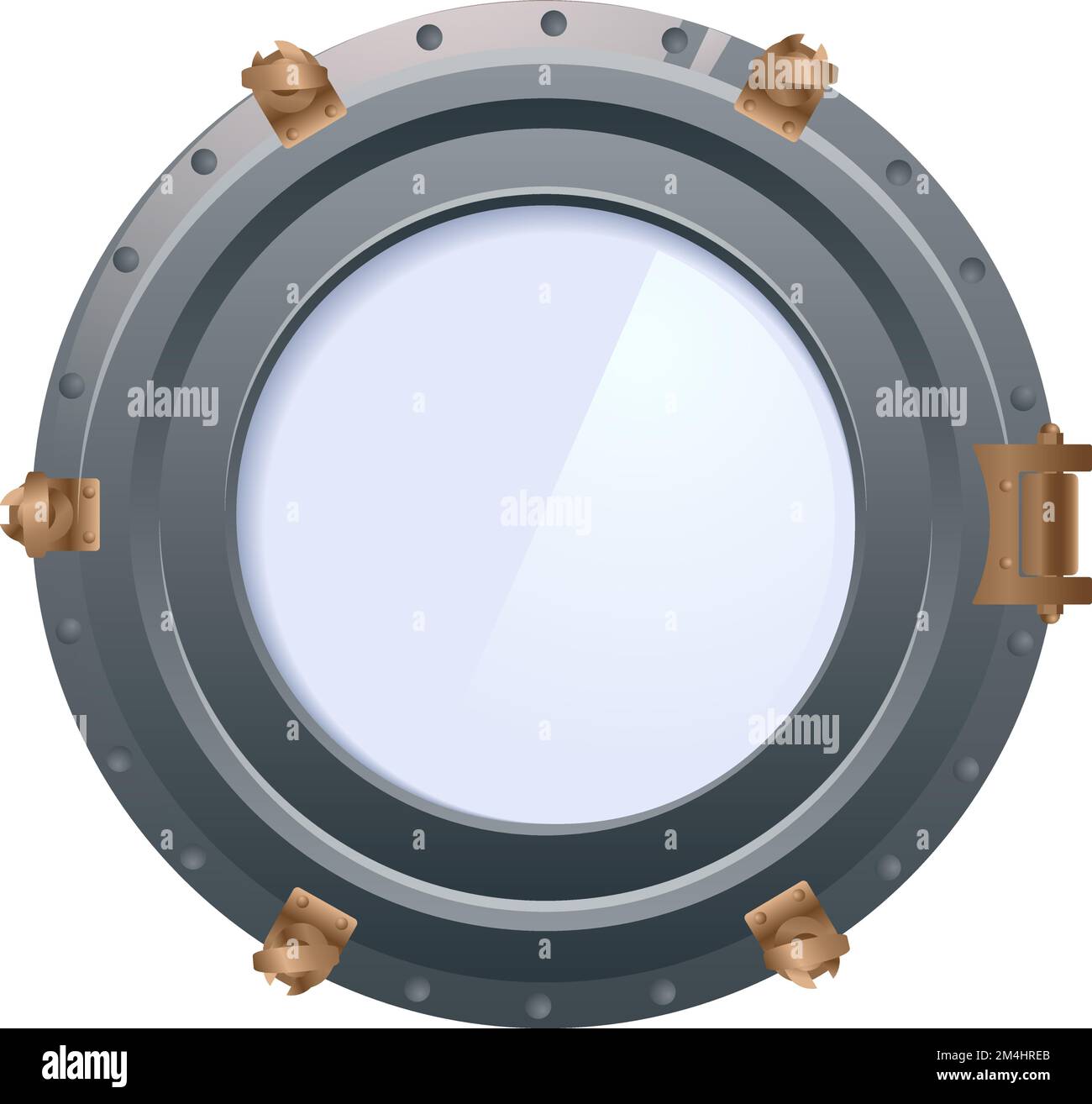 Rundes Metallfenster. Bullauge für Raumschiffe. Unterwasserglas Stock Vektor