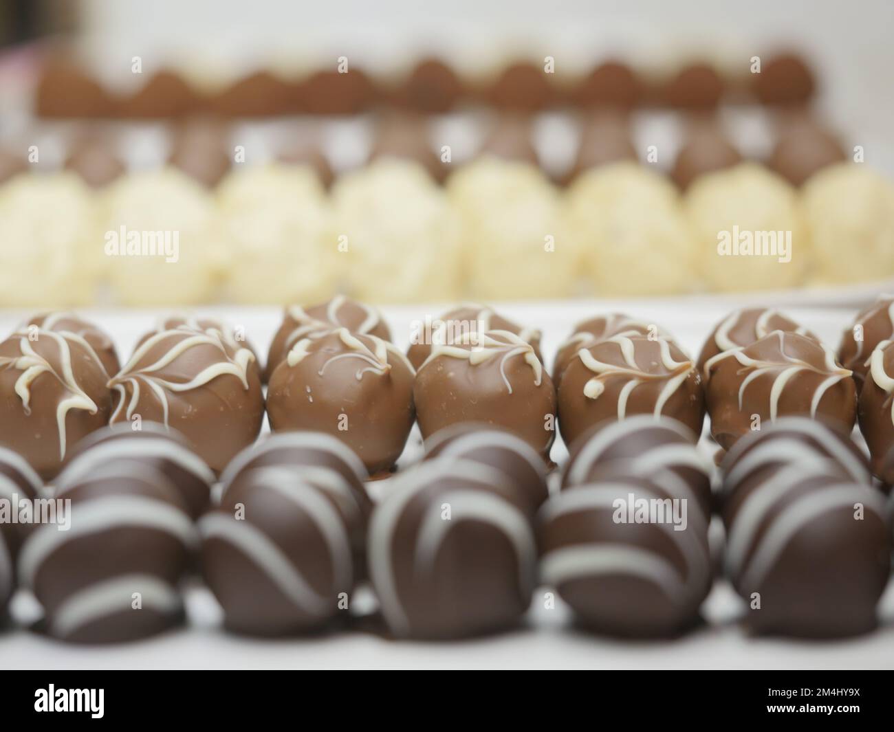 Handgemachte Pralinen aus Schokolade Stockfoto