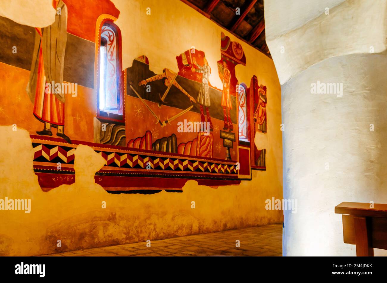 Fresken in der romanischen Kirche Sant Joan de Boí. Boí, Vall de Boí, Lérida, Katalonien, Spanien, Europa. Stockfoto