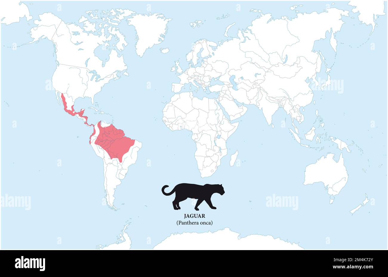 Karte der Verteilung und des Lebensraums des jaguar Stockfoto