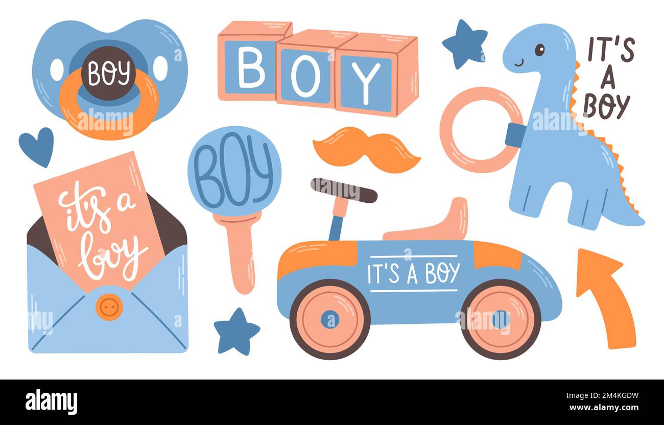 Die Babyparty ist ein Junge. Vektorabbildung für Babyparty und Babyartikel. Stock Vektor
