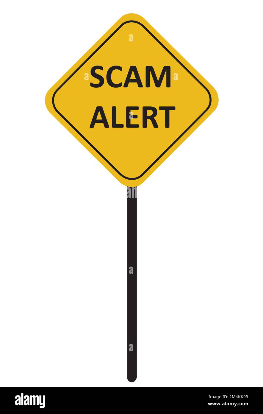 Gelbes Straßenschild mit Text von „Scam Alert“ auf weißem Hintergrund Stock Vektor