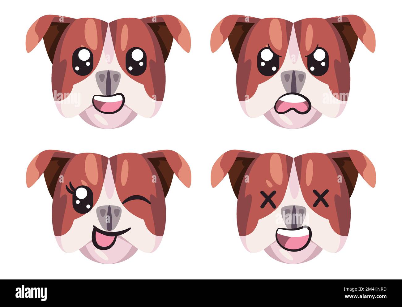 Bulldog-Hund-Gesichtsausdruck-Emoticon mit Augen- und Mundsammlung isolierter Cartoon-Illustration Stock Vektor