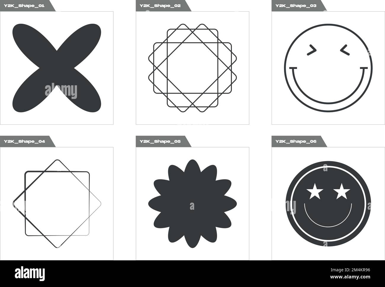 Futuristische Retro-Elemente für Design. Ein psychedelisches Retro-futuristisches Set. Objekte im Y2K-Stil. Stock Vektor