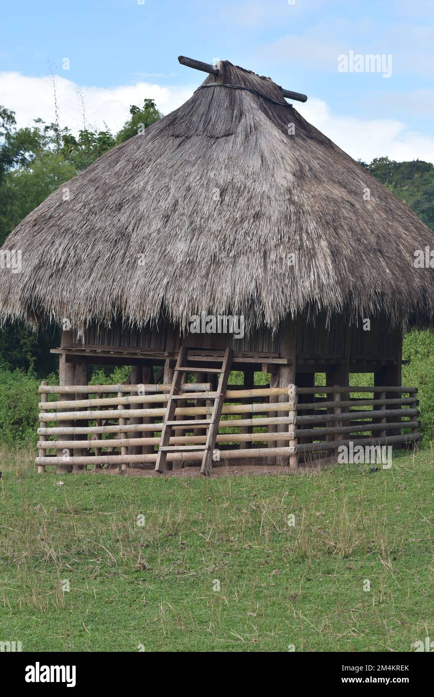 Osttimor, Bild des traditionellen Hauses in Osttimor. Hervorragende lokale Architektur und traditionelle Dekoration. Stockfoto