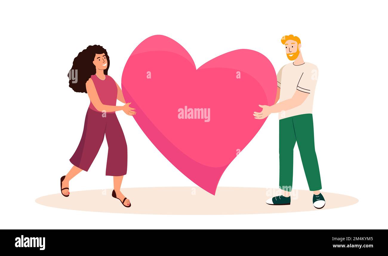 Charaktere Spenden Konzept Tiny Männer und Frauen schenken Herzen. Wohltätigkeitsorganisation, Sozialhilfe, Geldspende Freiwillige Unterstützung, Sponsoring Service, Volunteering Hum Stockfoto