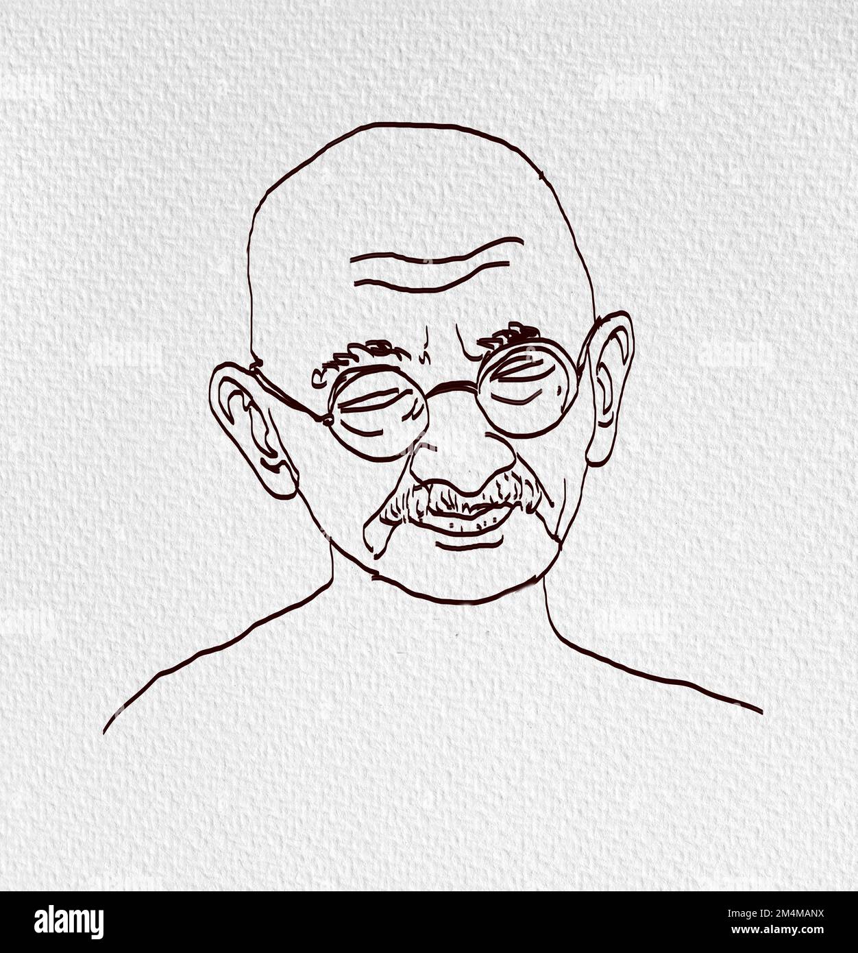 Einfache Linienzeichnung von Mahatma Gandhi, Illustration von Mohandas Karamchand Gandhi oder mahatma Gandhi, großer indischer Freiheitskämpfer, der befördert hat.Vater Stockfoto