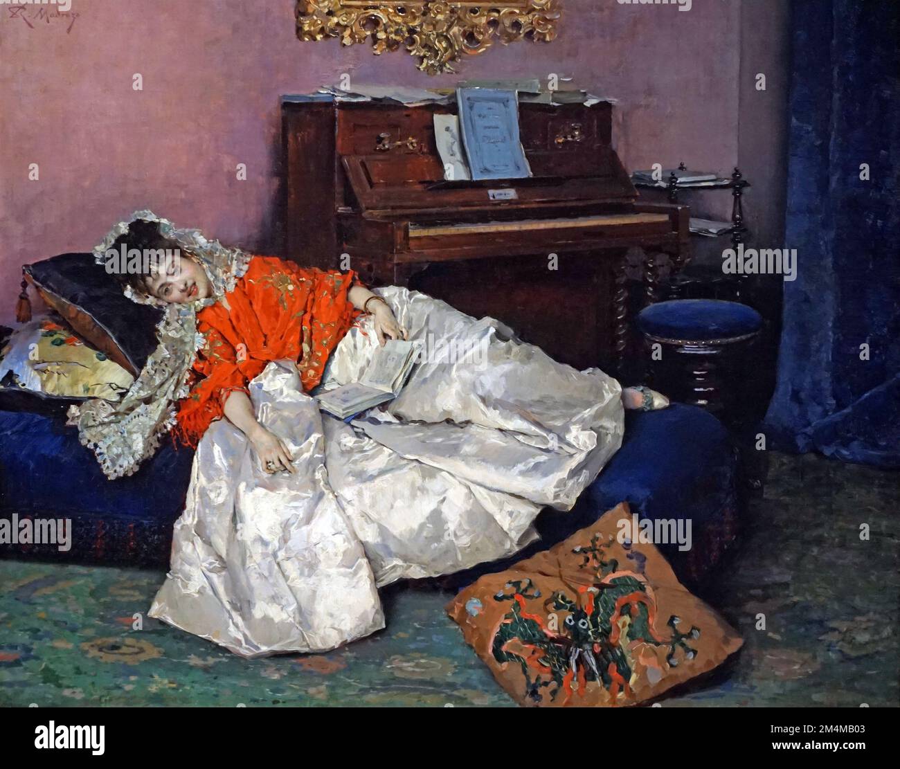 Der Reading.Aline Masson (c.1880-1885) von Raimundo de Madrazo y Garreta (1841-1920). Spanischer Maler Stockfoto