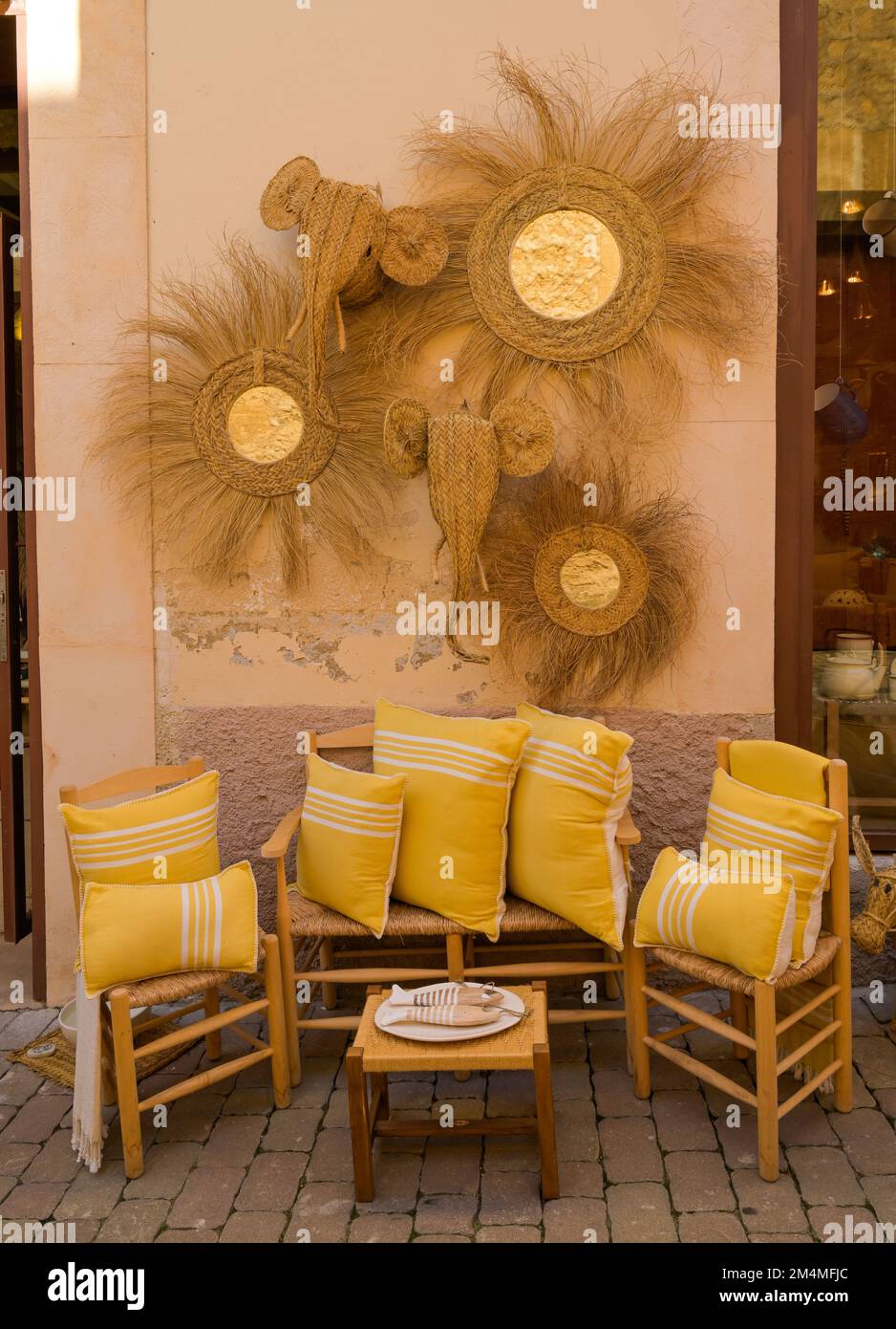 Geschäft, einheimische Möbel und Flechtwaren, Arta, Mallorca, Spanien Stockfotografie
